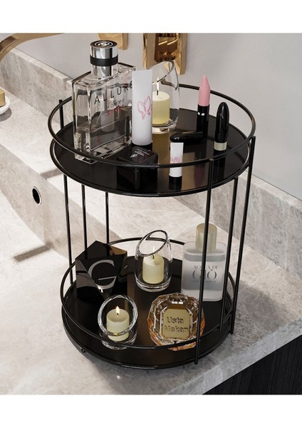 Çok Amaçlı 2 Katlı Organizer, Banyo, Takı, Makyaj ve Sunum Tepsisi Siyah