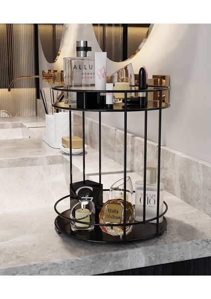 Çok Amaçlı 2 Katlı Organizer, Banyo, Takı, Makyaj ve Sunum Tepsisi Siyah fiyatları