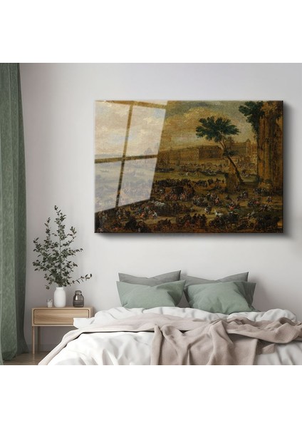 David Teniers - Saray Önünde Kalabalık Manzara Cam Tablo