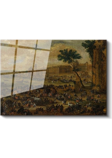 David Teniers - Saray Önünde Kalabalık Manzara Cam Tablo fiyatları