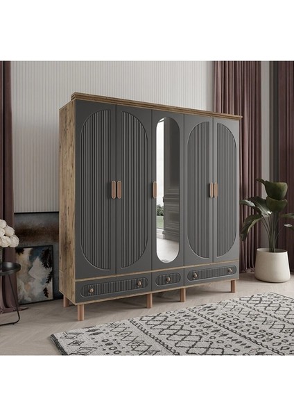 Soho 5 Kapaklı Antrasit Gardırop Tamamı Mdf