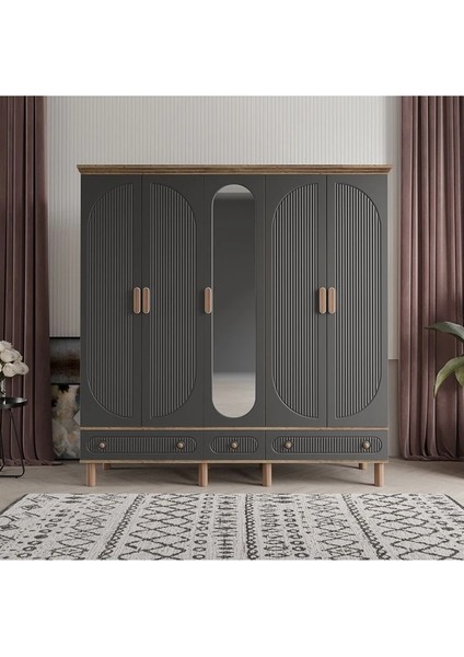 Soho 5 Kapaklı Antrasit Gardırop Tamamı Mdf