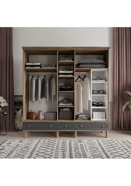 Soho 5 Kapaklı Antrasit Gardırop Tamamı Mdf