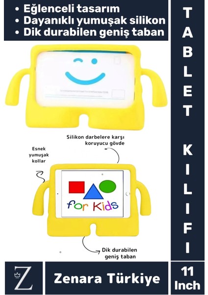 Apple Samsung Uyumlu Geniş Tabanlı Yumuşak Tutacaklı Tam Koruma Silikon Çocuk Tablet Kılıfı 11 Inch