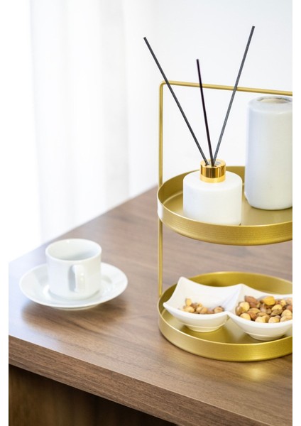 Iki Katlı Gold Metal Organizer, Çok Amaçlı ve Fonksiyonel 21X21X32 cm modelleri