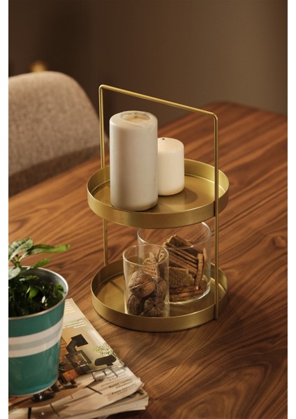 Iki Katlı Gold Metal Organizer, Çok Amaçlı ve Fonksiyonel 21X21X32 cm fırsatları