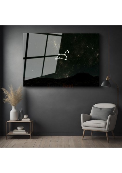 Gece Takımyıldızı - Karanlık Gökyüzünde Parlayan Yıldız Haritası Cam Tablo