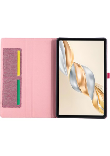 Honor Pad X9A Deri Kılıf Kart Tutucu Kumaş Doku Tablet Standı Kapağı-Pembe (Yurt Dışından) fırsatları