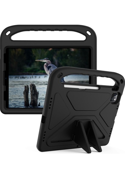 Darbeye Dayanıklı Kickstand Tasarımlı Sert Eva Tablet Kılıfı iPad Pro 11 (2022)/(2021)/(2020)/(2018)/IPAD Air (2020)/AIR (2022)-SIYAH Için Saplı (Yurt Dışından)