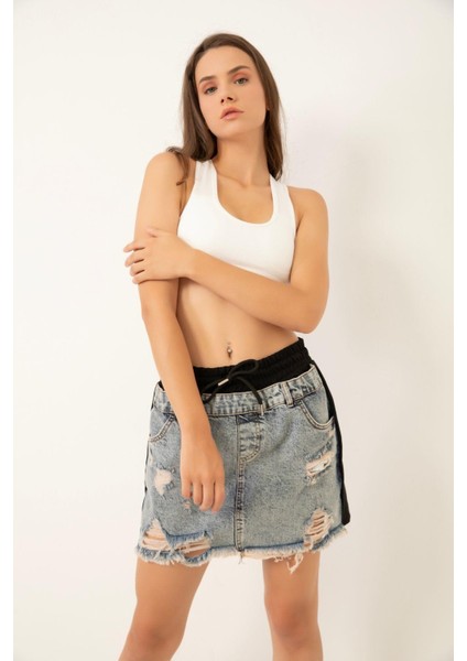 Kadın Denim Etek Şort Siyah