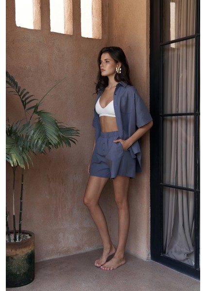 Corfu Indigo Gömlek Şort Takım modelleri