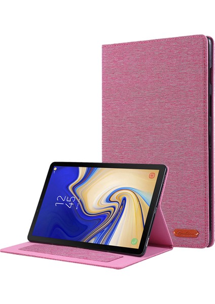 Kumaş Doku Kart Yuvaları Stand Deri Kılıf Samsung Galaxy Tab S5E SM-T720-PEMBE (Yurt Dışından)