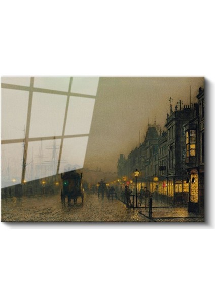 John Atkinson Grimshaw - Limanda Akşam Cam Tablo