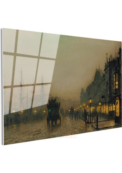 John Atkinson Grimshaw - Limanda Akşam Cam Tablo