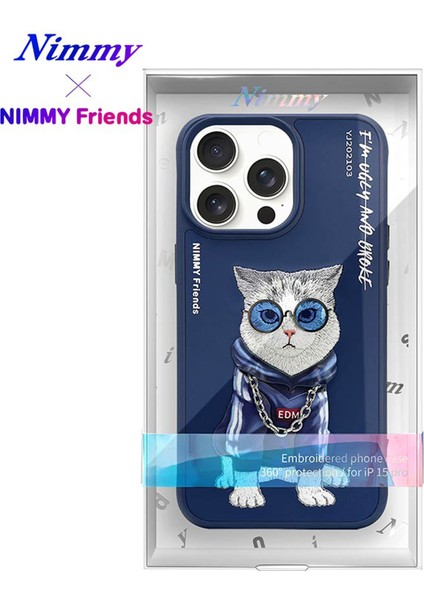 iPhone 15 Pro Uyumlu 3D Gözlük Zincir Handsome Kedi Nakış İşlemeli Kabartmalı Cool Glasses Kılıf