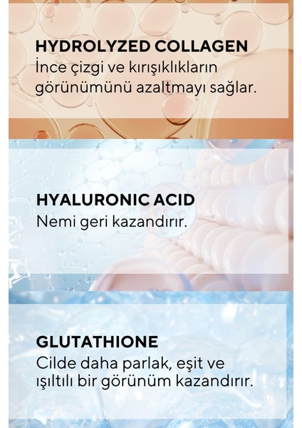 Dolgunlaştırıcı ve Cilt Sıkılığını Destekleyen Kolajen Serum Hydrolyzed Collagen, Glutatyon 30 ml
