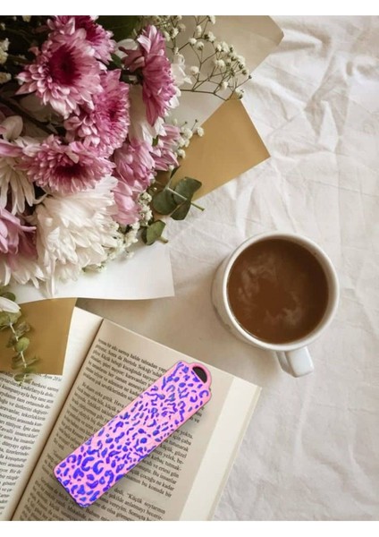 El Yapımı Polimer Kil Kitap Ayracı Mor Leopar Desenli Pembe Tasarım