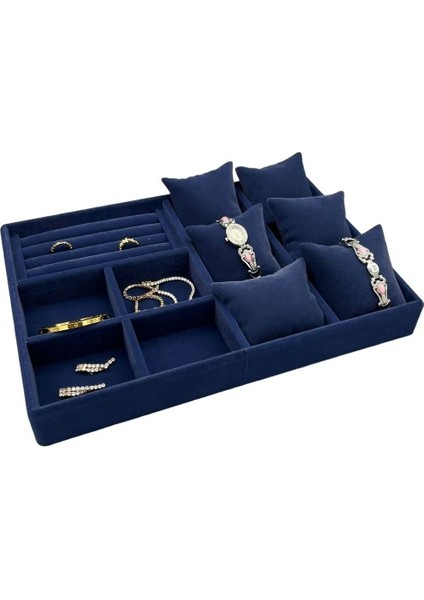 Lacivert Süet Kaplamalı Yastıklı Takı Düzenleyici, Çekmece Içi Organizatör