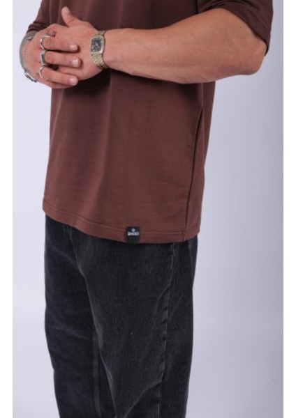 Unisex %100 Pamuk Oversize Düz T-Shirt Kahve fırsatları