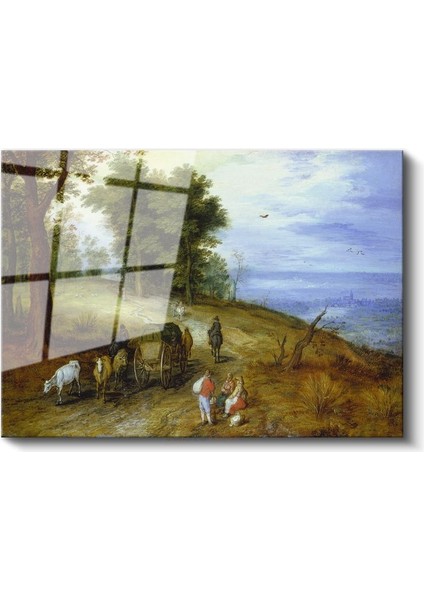 Jan Brueghel - Kırsal Yolda Yolculuk Cam Tablo