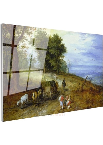 Jan Brueghel - Kırsal Yolda Yolculuk Cam Tablo
