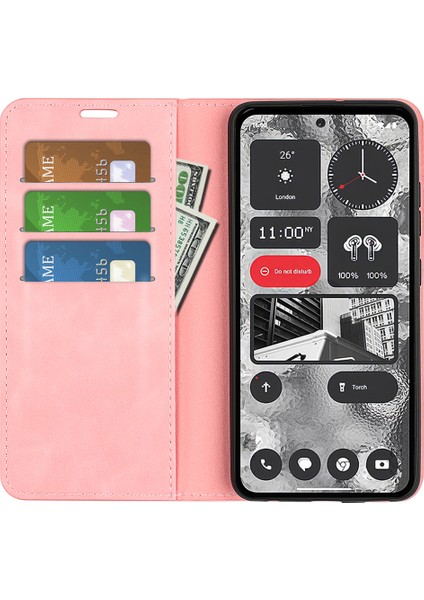 Hiçbir Şey Telefon Için Pu Deri Telefon Kılıfı (2), Cüzdan Standı Düşmeye Karşı Cilt Dokunma Hissi Veren Kılıf-Pembe (Yurt Dışından) modelleri