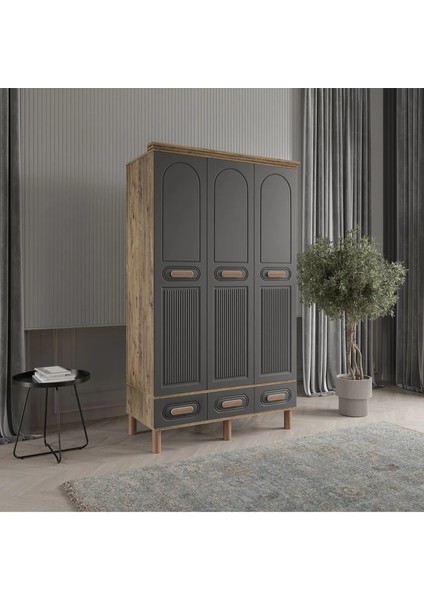PERA 3 KAPAKLI ANTRASİT GARDIROP TAMAMI MDF