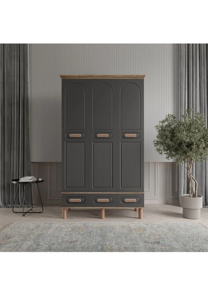PERA 3 KAPAKLI ANTRASİT GARDIROP TAMAMI MDF fiyatları