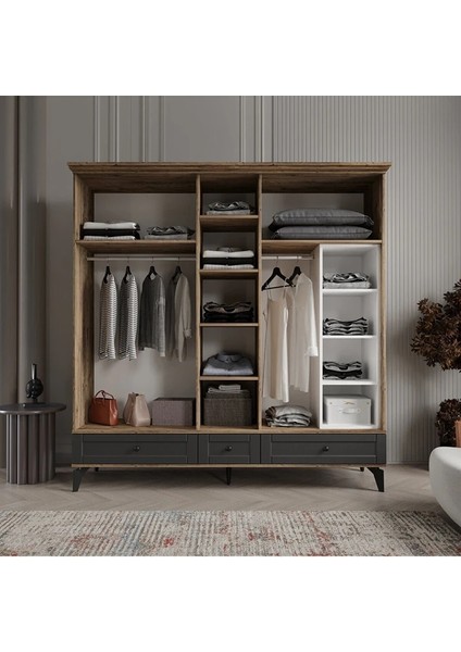 Dali 5 Kapaklı Antrasit Gardırop Tamamı Mdf