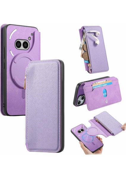 Caseneo For Nothing PHONE(2A)KILIF Çapraz Doku Deri Çıkarılabilir Manyetik Telefon Kılıfı-Mor (Yurt Dışından)