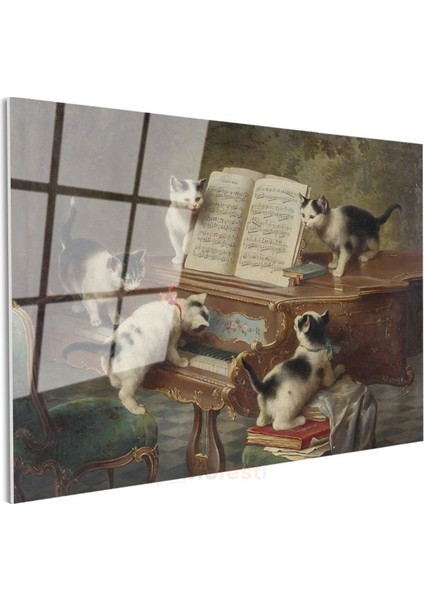 Carl Reichert - Piyano Başındaki Kediler Cam Tablo