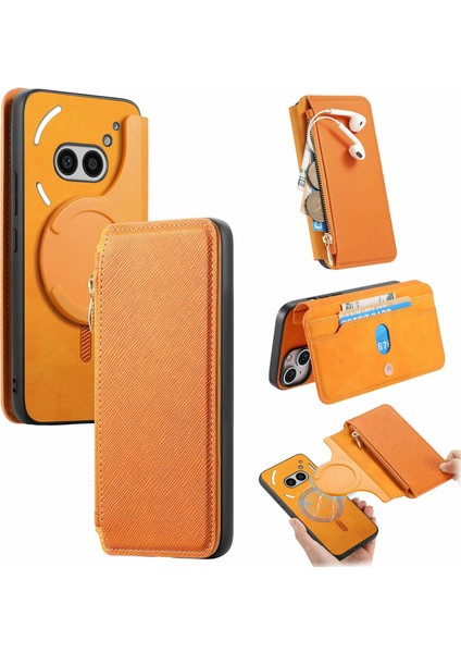 Caseneo For Nothing PHONE(2A)KILIF Çapraz Doku Deri Çıkarılabilir Manyetik Telefon Kılıfı-Sarı (Yurt Dışından)