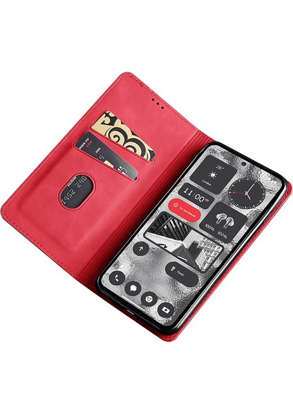 Hiçbir Şey Için Telefon(2)Kılıf Skin-Touch Flip Stand Kart Yuvaları Pu Deri Akıllı Telefon Kılıfı-Kırmızı (Yurt Dışından) fırsatları