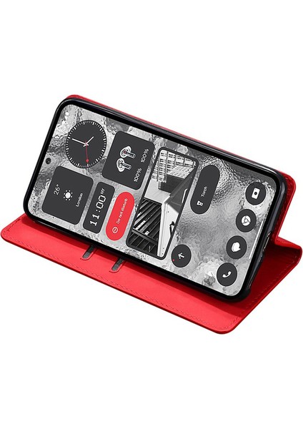 Hiçbir Şey Için Telefon(2)Kılıf Skin-Touch Flip Stand Kart Yuvaları Pu Deri Akıllı Telefon Kılıfı-Kırmızı (Yurt Dışından) indirimleri