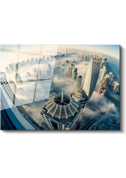 Dubai Silueti - Bulutlar Üzerinde Gökdelenler Cam Tablo fiyatları