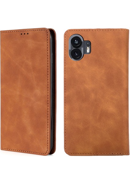 Hiçbir Şey Için Telefon(2)Kılıf Skin-Touch Flip Stand Kart Yuvaları Pu Deri Akıllı Telefon Kılıfı-Açık Kahverengi (Yurt Dışından)