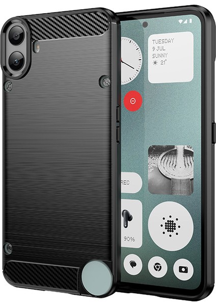 For Nothing Cmf Telefon 1 Kılıfı Karbon Fiber Doku Tpu Fırçalanmış Telefon Kılıfı-Siyah (Yurt Dışından)