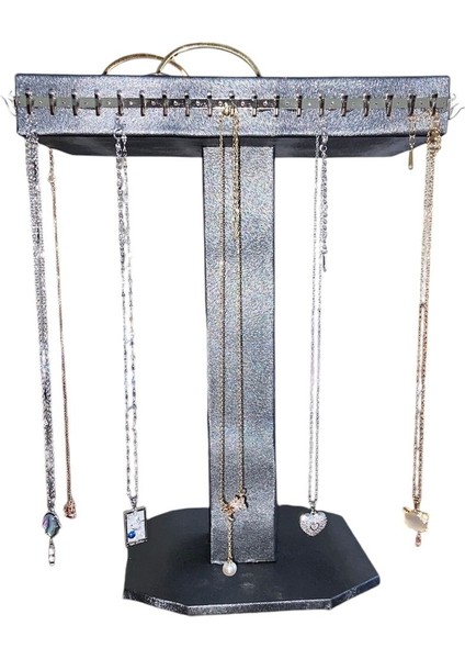 Gri Ayaklı Takı Standı, Küpe, Kolye ve Yüzük Sergileme Özelliğiyle Şık ve Kullanışlı