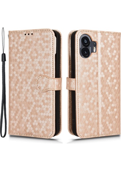 Nothing Phone Için Nokta Baskılı Telefon Kılıfı(2)Çizilmez Pu Deri Cüzdan Standı Kılıfı-Gül Altını (Yurt Dışından)