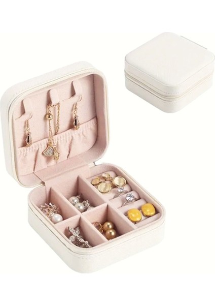 Mini Taşınabilir Seyahat Takı Kutusu, Fermuarlı ve Şık Pu Deri Tasarım