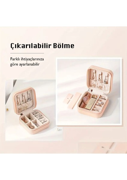 Mini Taşınabilir Seyahat Takı Kutusu, Fermuarlı ve Şık Pu Deri Tasarım