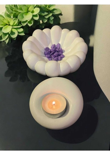 Beyaz Çok Amaçlı Bubble Takı ve Mumluk Organizer Tabak Seti