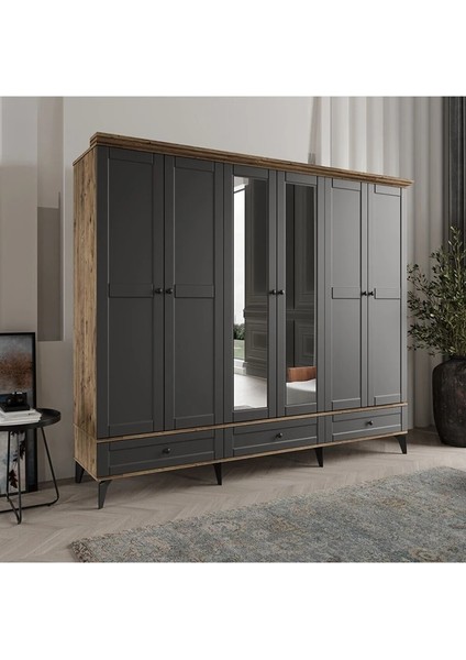 Dali 6 Kapaklı Antrasit Gardırop Tamamı Mdf