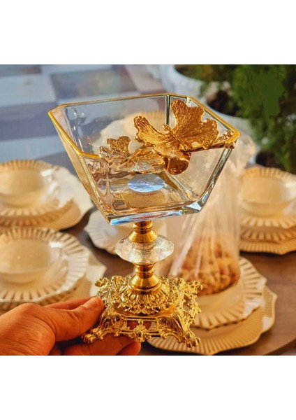 6 Adet Gold Döküm Ayaklı Kase Magnolia Dondurmalık Cup Çerezlik Sunumluk