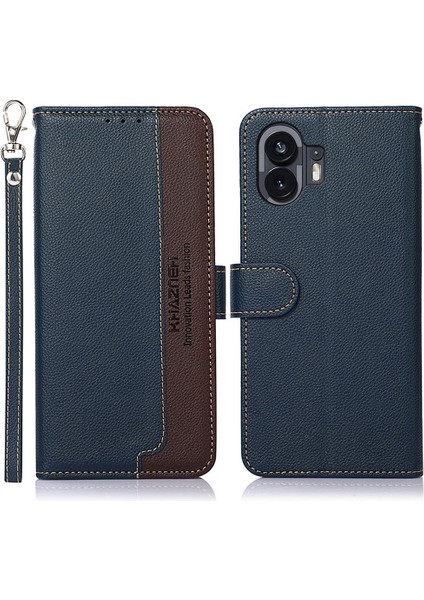 Khazneh For Nothing Phone(2)Çizilmez Telefon Kabuğu Litchi Doku Cüzdan Standı Rfıd Engelleme Pu Deri Kılıf-Mavi (Yurt Dışından)