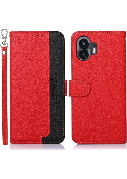Khazneh For Nothing Phone(2)Çizilmez Telefon Kabuğu Litchi Doku Cüzdan Standı Rfıd Engelleme Pu Deri Kılıf-Kırmızı (Yurt Dışından)