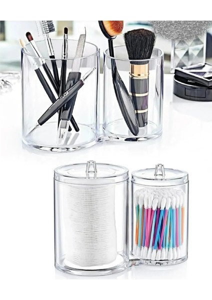 Şeffaf Yuvarlak Kapaklı Ikili Makyaj ve Banyo Düzenleyici 503 indirimleri