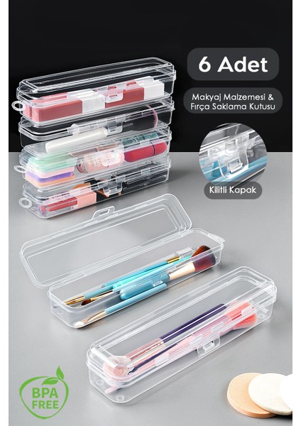 Şeffaf 6'lı Taşınabilir Çok Amaçlı Makyaj ve Fırça Düzenleyici, Beyaz Renk