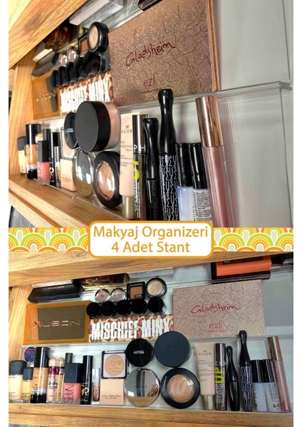 Şeffaf Makyaj ve Takı Organizer Standı, 4'lü Set, 30,5X13 cm