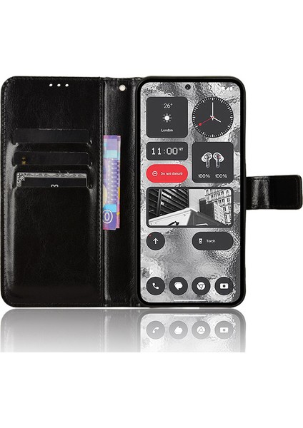Crazy Horse Doku Cüzdan Telefon Kılıfı Nothing Phone (2), Pu Deri Standlı Telefon Kılıfı-Siyah (Yurt Dışından) modelleri
